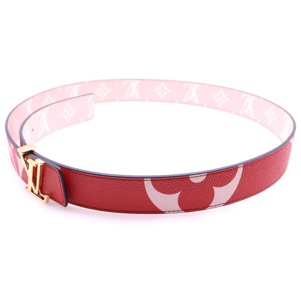 LVイニシャル ロゴ ジャイアントモノグラム 30MM リバーシブル ベルト レッド M0150 Sランク