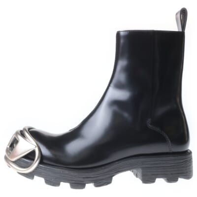 D-HAMMER BT ZIP D ジッパー レザー アンクルブーツ ブラック Y03254 Sランク