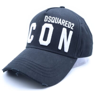 ICON ロゴ刺繍 ダメージ加工 ベースボールキャップ 帽子 ブラック Bランク
