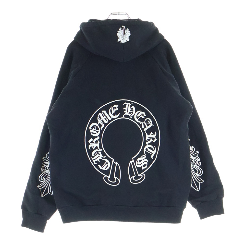 OLD 袖フローラルクロスプリント 裏地サーマル ジップアップ スウェットパーカー ブラック Bランク