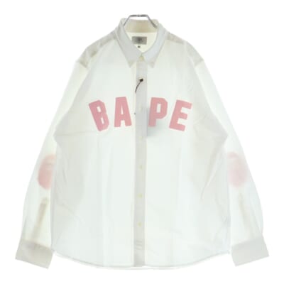 APPLIQUE BD SHIRT ロゴアップリケ 長袖シャツ ホワイト/ピンク 001SHE301011X Sランク