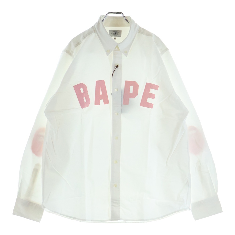 APPLIQUE BD SHIRT ロゴアップリケ 長袖シャツ ホワイト/ピンク 001SHE301011X Sランク