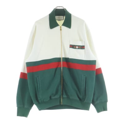GG ホースビットポケット シェリーライン ジップ スウェット ホワイト/グリーン 625402 Bランク