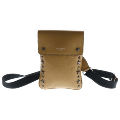 スタースタッズ スマホホルダー メッセンジャーショルダーバッグ ベージュ レザー Aランク