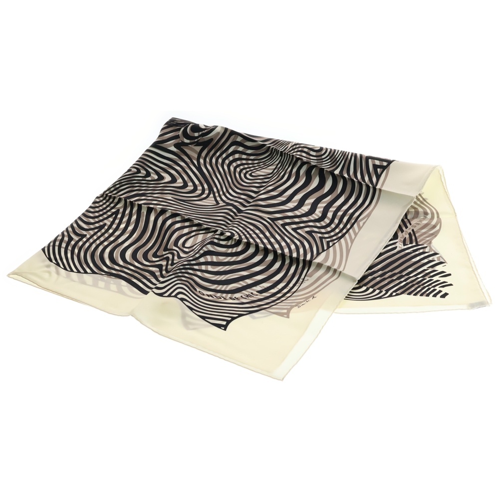 カレ90 ONDE DE CHIC 洗練の波 ブラック×ホワイト スカーフ シルク Aランク