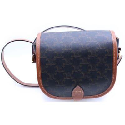 ミディアム フォルコ トリオンフ ショルダーバッグ ミニバッグ ショルダーポシェット ブラウン レザー×PVC ゴールド金具 Aランク