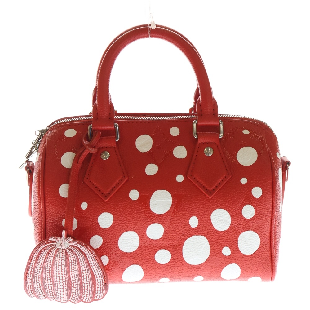 ×草間彌生 モノグラムアンプラント 2WAYバッグ ハンドバッグ ショルダーバッグ スピーディバンドリエール20 レッド レザー M46411 シルバー金具 Aランク