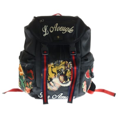 シェリーライン エンブロイダリー タイガー バックパック リュックサック ブラック ナイロン 429037 シルバー金具 Aランク