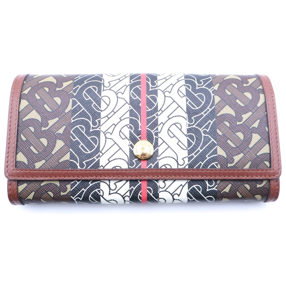 TBモノグラム 二つ折り長財布 ウォレット ブラウン PVC Aランク