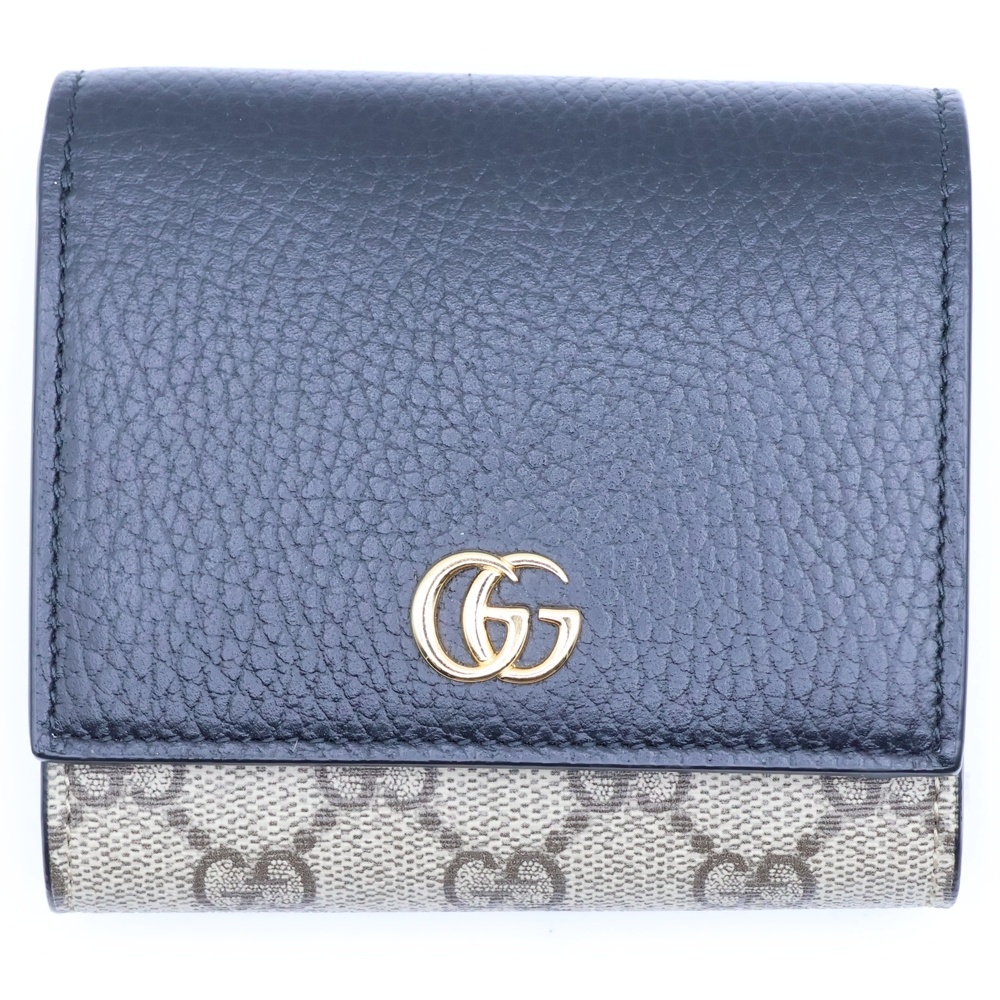 GGマーモント GGスプリーム PVC レザー コンパクトウォレット 三つ折り 財布 ブラック/ベージュ 598587 Aランク