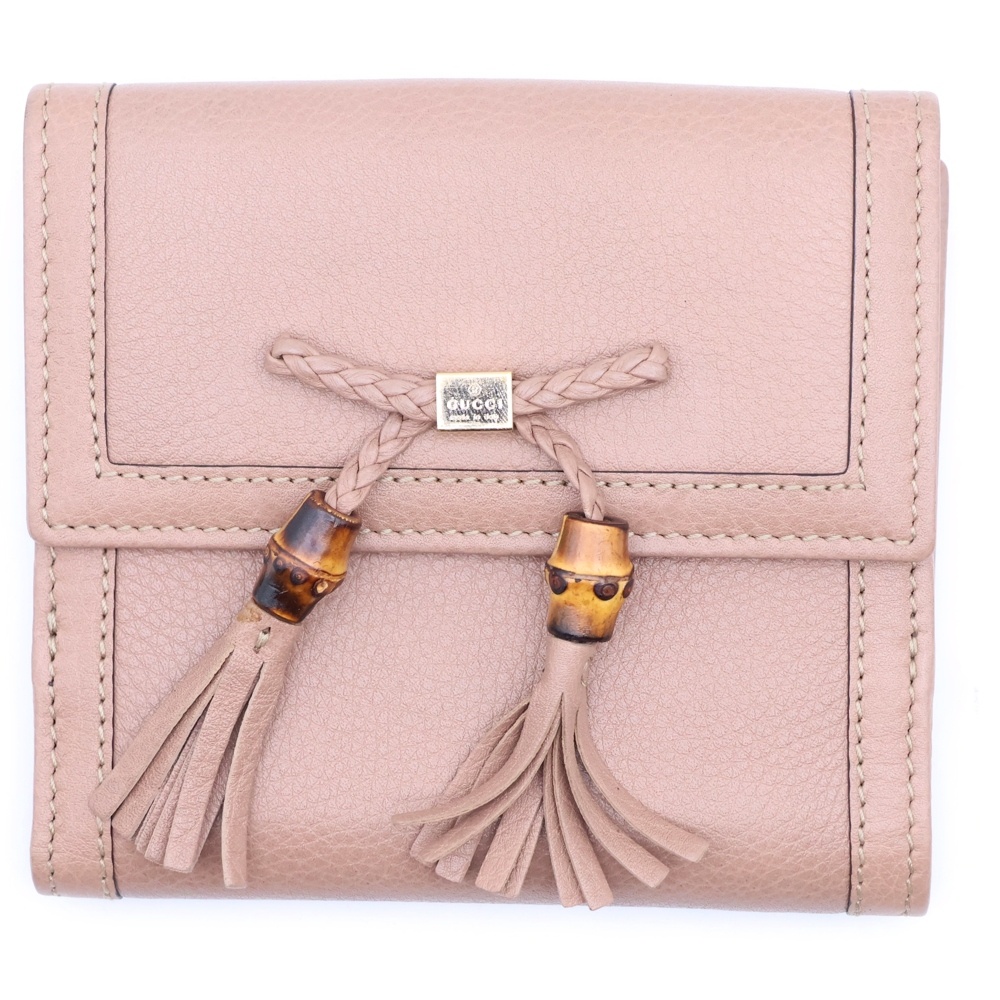 バンブー レザー コンパクトウォレット 二つ折り財布 ベージュ 269984 Bランク