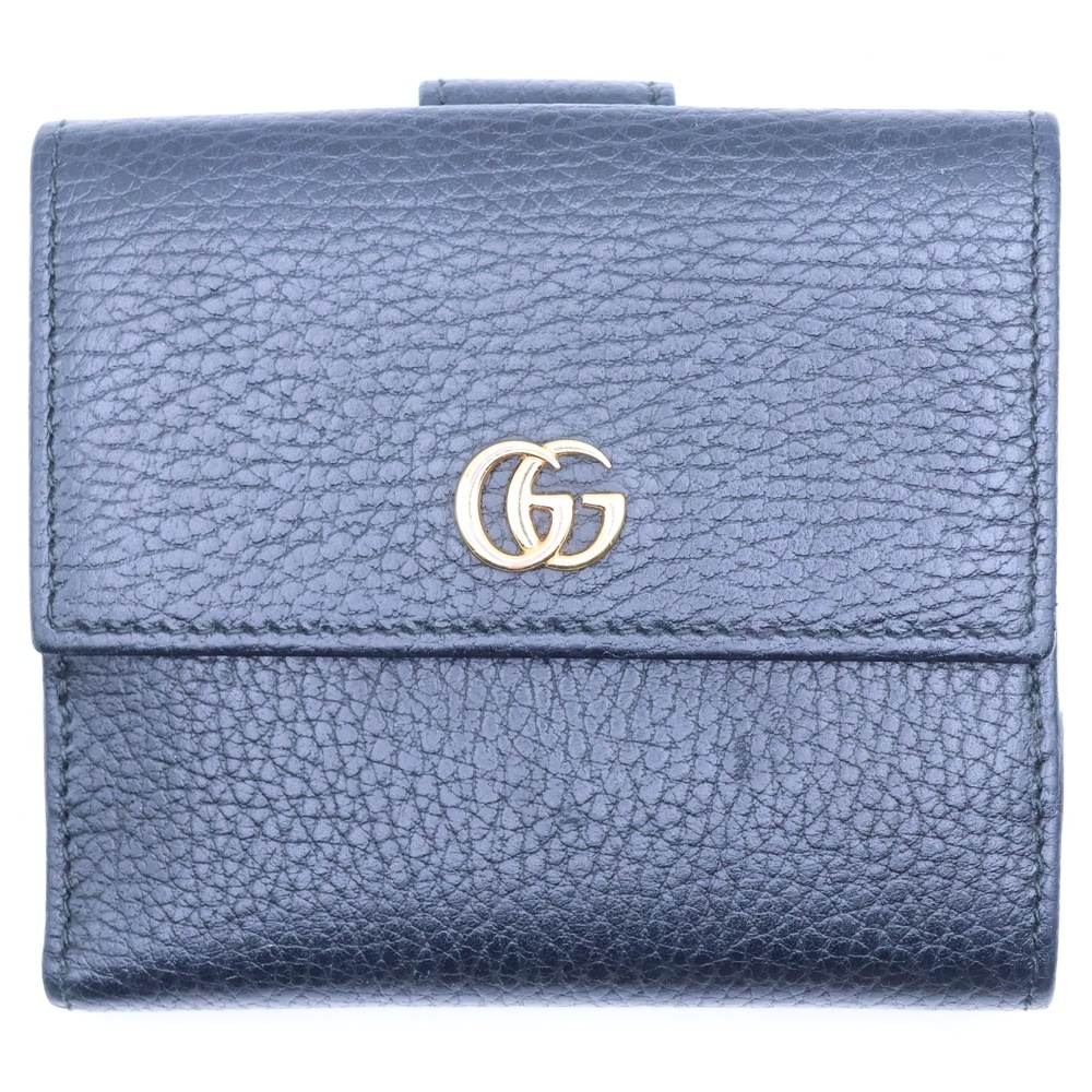 GGマーモント レザー コンパクトウォレット 二つ折り財布 ブラック 456122 Bランク