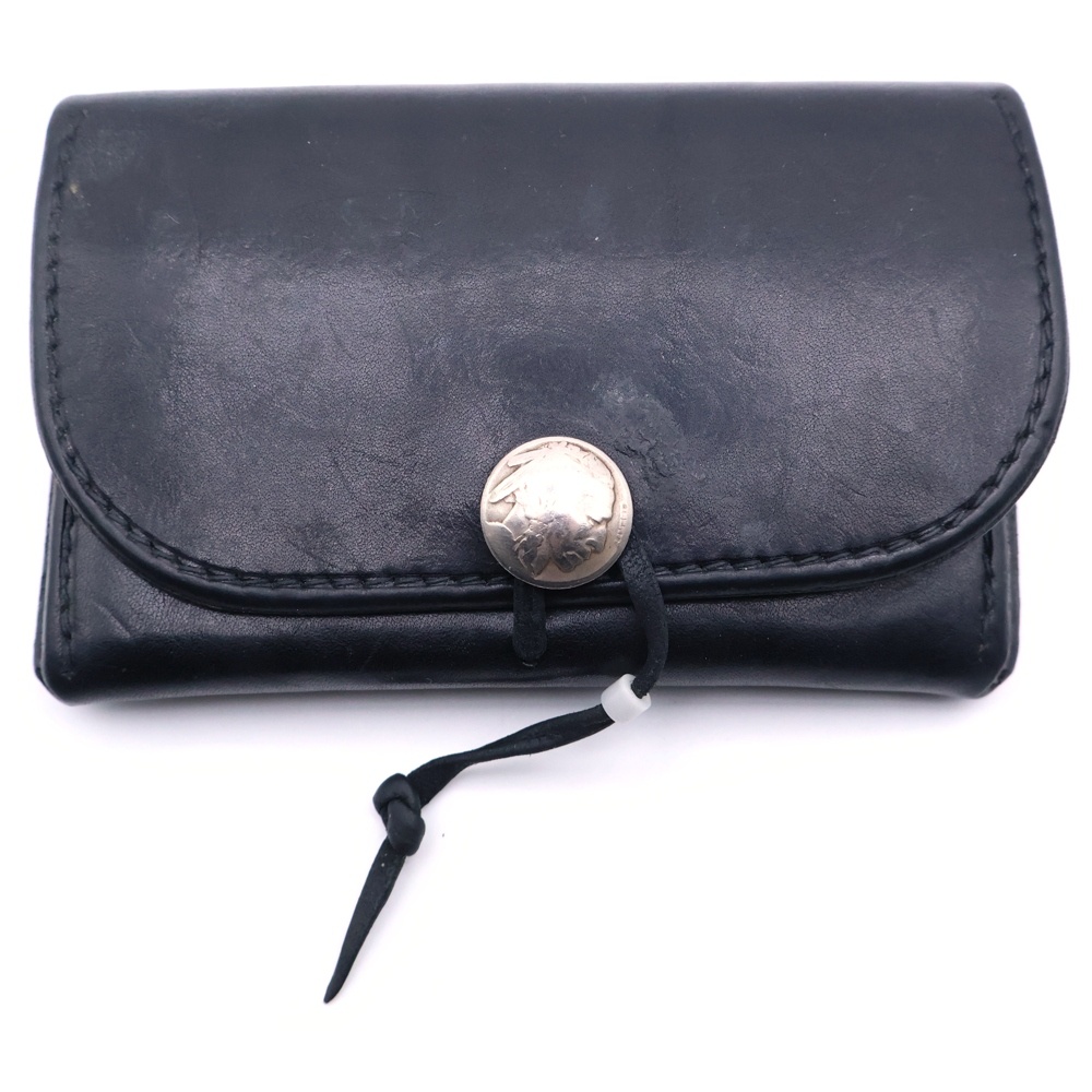 コンチョ付レザーコンパクトウォレット 財布 ブラック Bランク