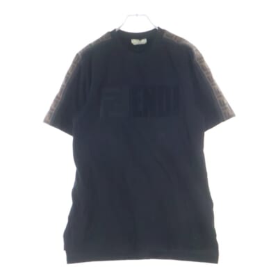 ロゴ刺繍 フロッキープリント ズッカ柄テープ クルーネック 半袖Tシャツ カットソー ブラック レディース FS7088 Bランク