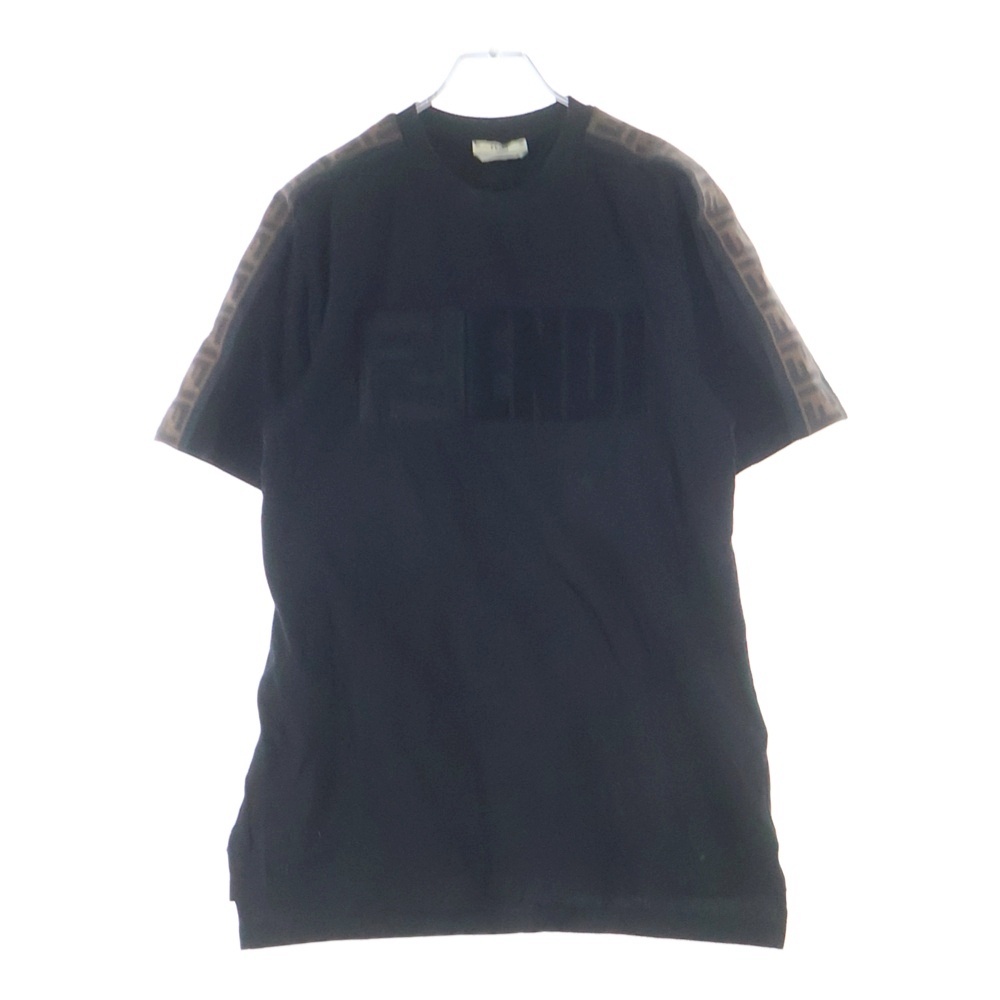 ロゴ刺繍 フロッキープリント ズッカ柄テープ クルーネック 半袖Tシャツ カットソー ブラック レディース FS7088 Bランク