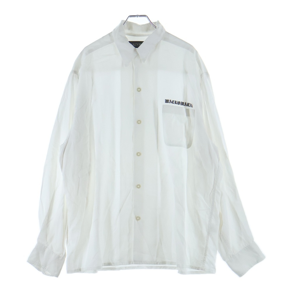 50S OPEN COLLAR SHIRT ロゴ刺繍 オープンカラーシャツ 長袖開襟シャツ ホワイト Bランク