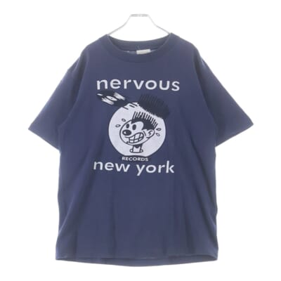 NERVOUS RECORDS NEW YORK ナーヴァス レコーズ ニューヨーク アニメ 半袖Tシャツ カットソー ネイビー Bランク