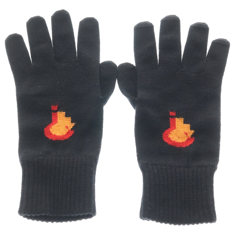knitted gloves with placed jacquard ジャガードデザインニットグローブ 手袋 ブラック Bランク