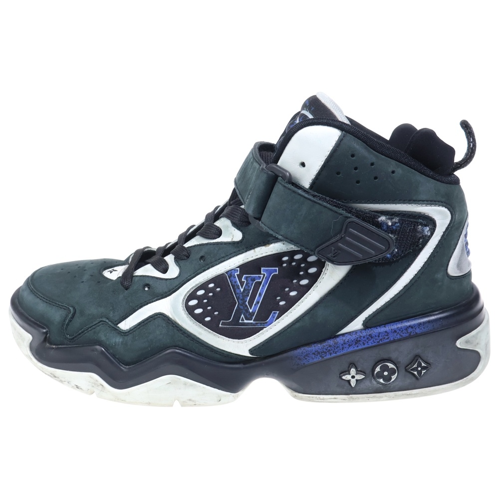 LVトレイユ 2ライン ファブリックハイカットスニーカー ブラック/ホワイト GO0262 Bランク