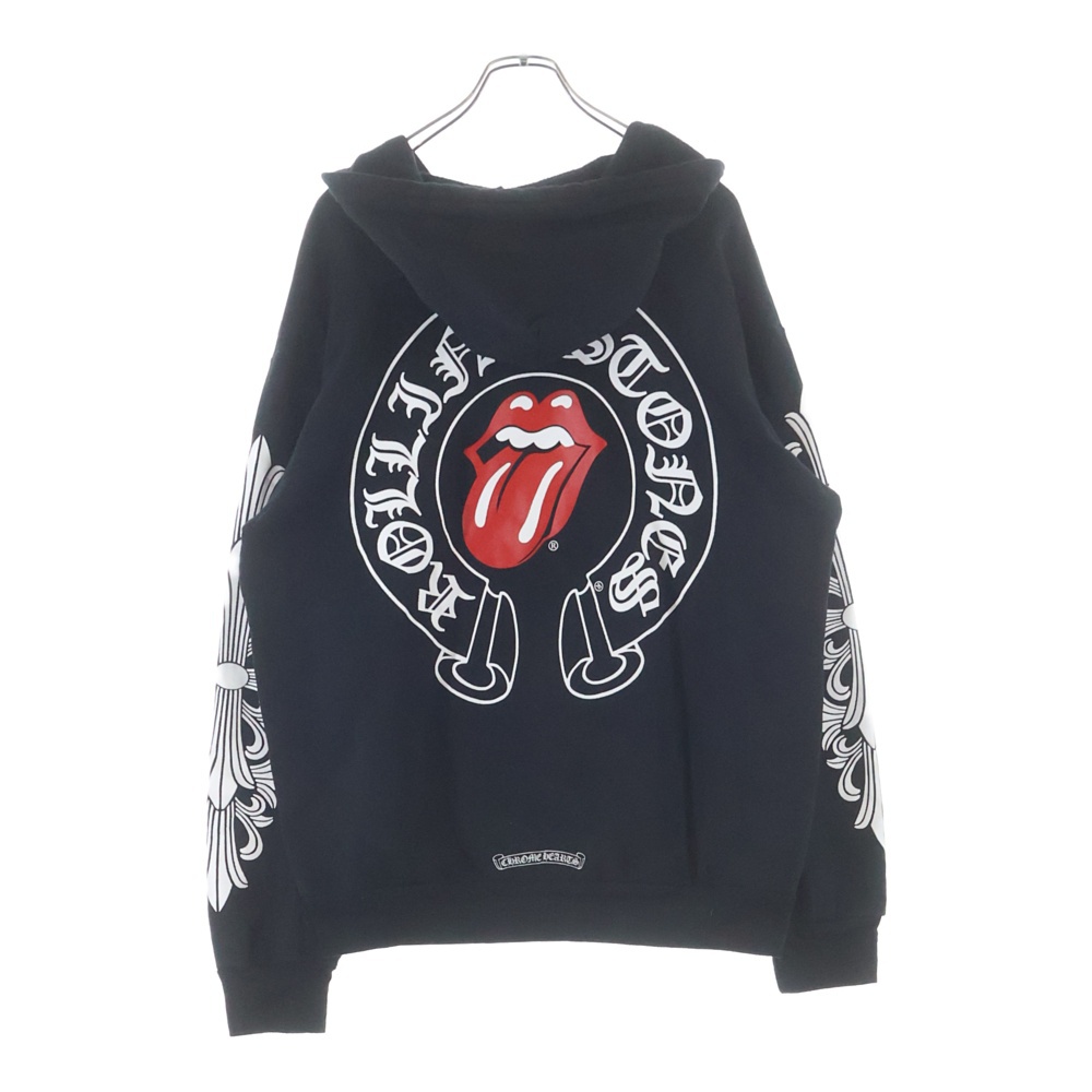 ×The Rolling Stones Lip And Tongue Hoodie ×ローリングストーンズ コラボ リップアンドタンフーディ ジップアップパーカー ブラック Bランク