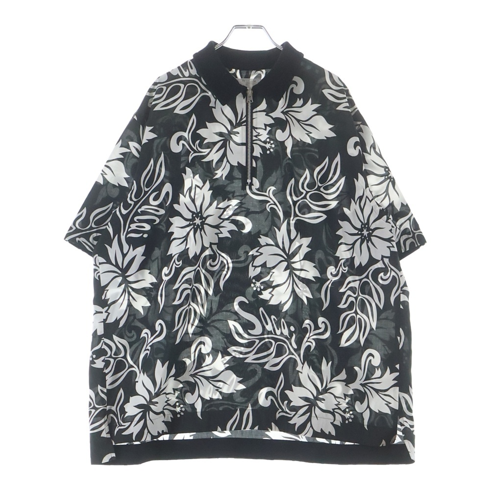 FLORAL PRINT SHIRT 花柄 ジップアップ 半袖カットソー 24-03292M ブラック/ホワイト Bランク