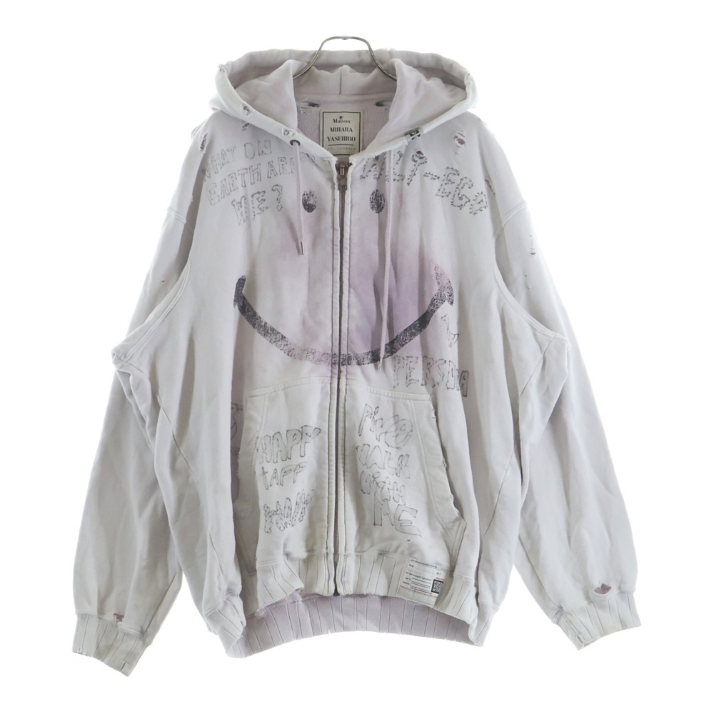 Bleached Smily Face Print ブリーチスマイルジップパーカー フーディー グレー/パープル A14PK541 Bランク