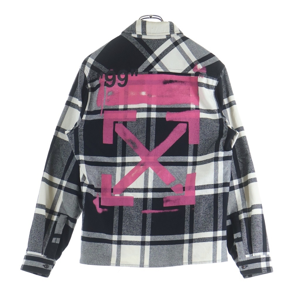 19SS STENCIL FLANNEL SHIRT ステンシル バックプリント フランネル 長袖チェック シャツ ブラック/ホワイト OMGA060R19C08015 Bランク