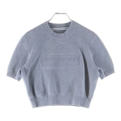 Embossed Logo Ribbed T-shirt エンボスロゴ リブTシャツ クロップド ニットトップ レディース グレー 1KC3251030 Aランク