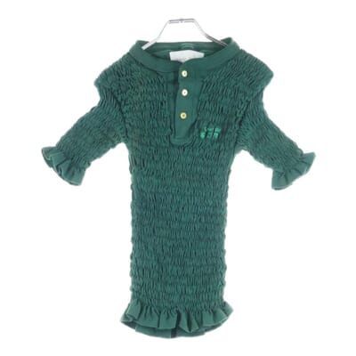 CONNER IVES(コーナーアイヴス) 2008RECONSTITUTED SHIRRED HENLEY T-SHIRT シャーリングフリル Tシャツ グリーン Sランク