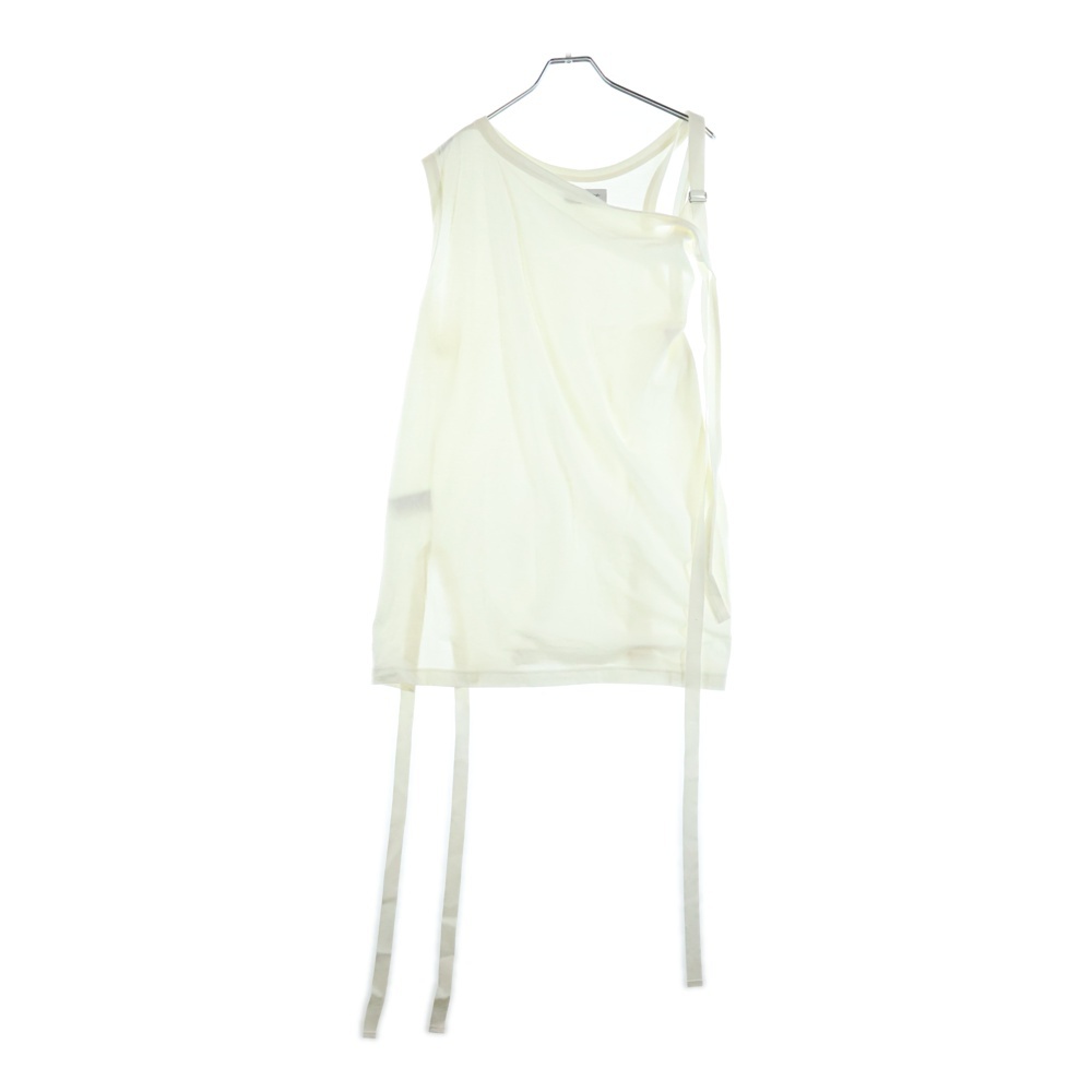 アシンメトリー ベルトデザイン クルーネックTシャツカットソー ノースリーブ ホワイト HG-T14-988 Aランク