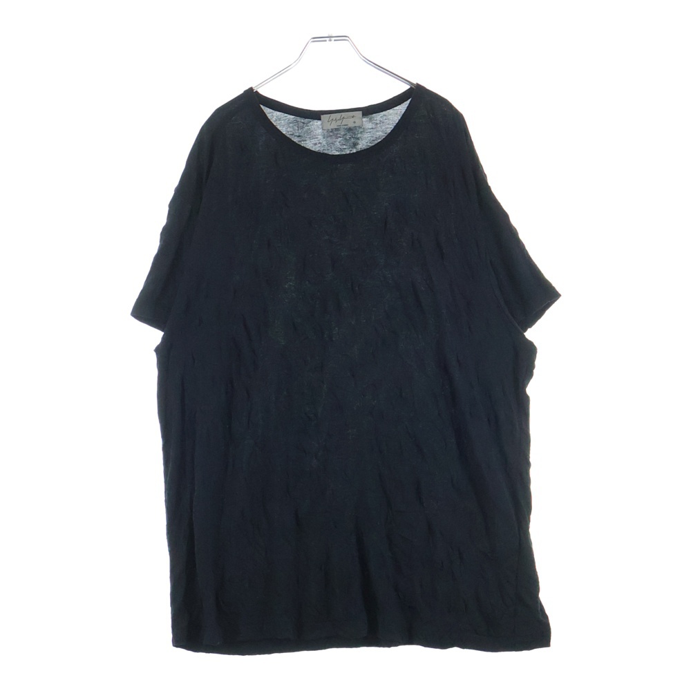 20SS シワ加工 クルーネック半袖Tシャツカットソー ブラック HN-T87-889 Aランク