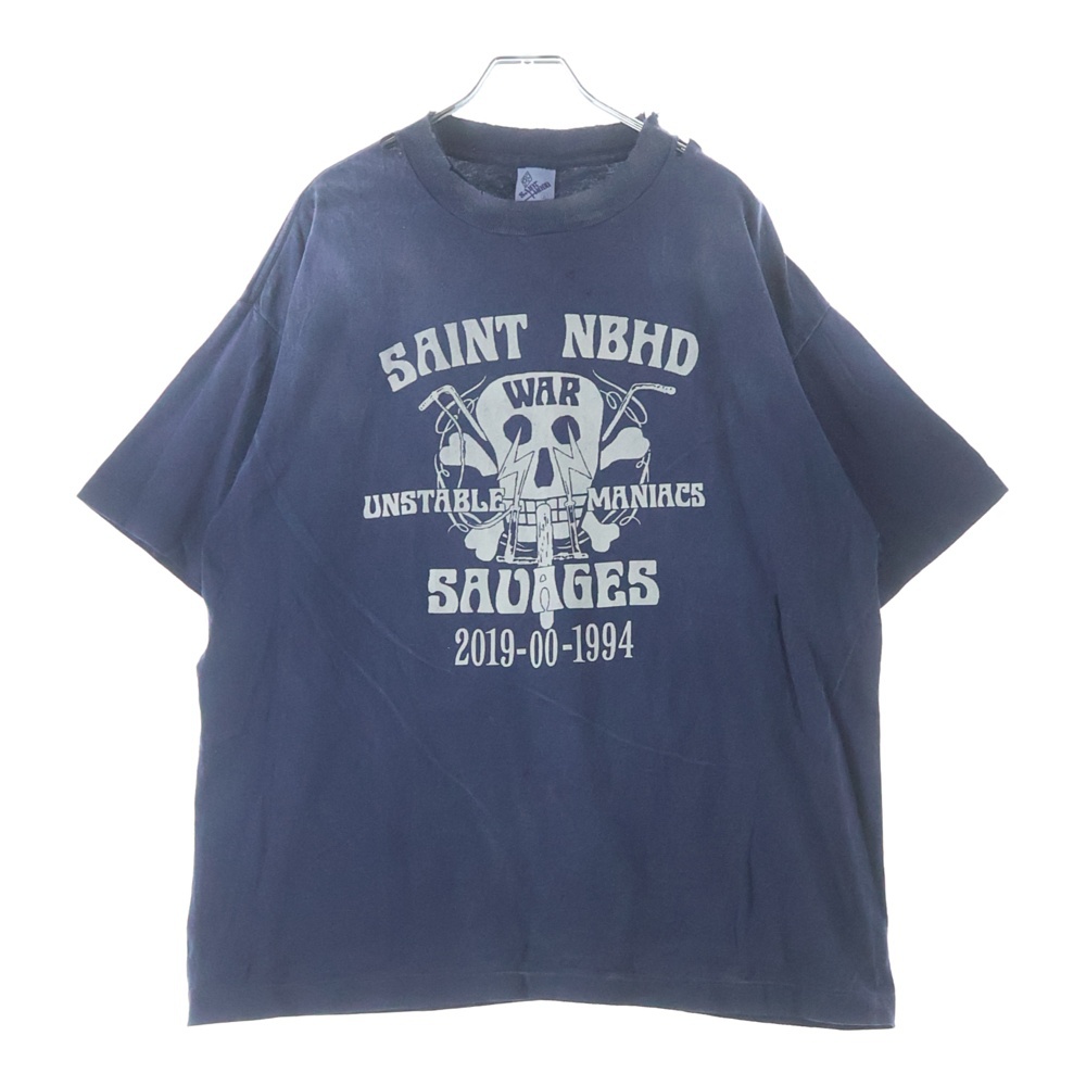 25SS ×NEIGHBORHOOD STHD. SS TEE SAINT NBHD ネイバーフッド ダメージ加工 フロントプリント クルーネック半袖Tシャツ ショートスリーブ SM-HR8-0000-C71 Bランク