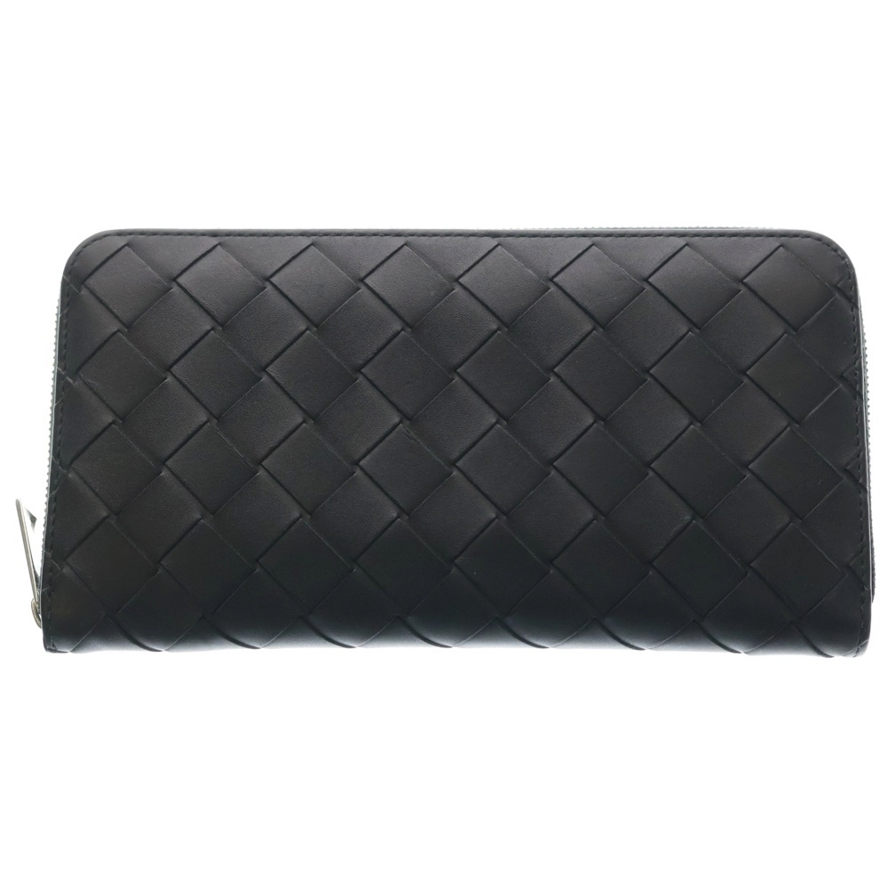 イントレチャート ラウンドファスナー ロングウォレット 長財布 カードケース ブラック×グリーン 593217 シルバー金具 Bランク