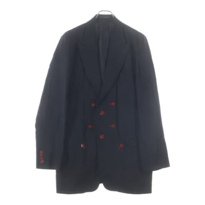 05ss 多釦デザインロングジャケット 赤ボタン ステッチデザイン テーラードジャケット ブラック/レッド HY-J60-801 Bランク