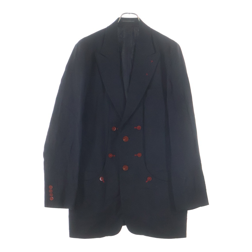 05ss 多釦デザインロングジャケット 赤ボタン ステッチデザイン テーラードジャケット ブラック/レッド HY-J60-801 Bランク