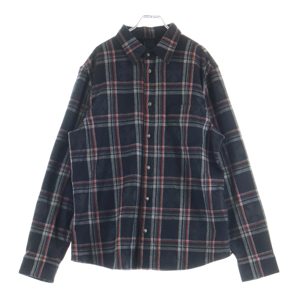 25SS Y NOT CROSS BALL CHECK SHIRTS ワイノット クロスボール チェック 長袖シャツ ブラック/レッド Aランク
