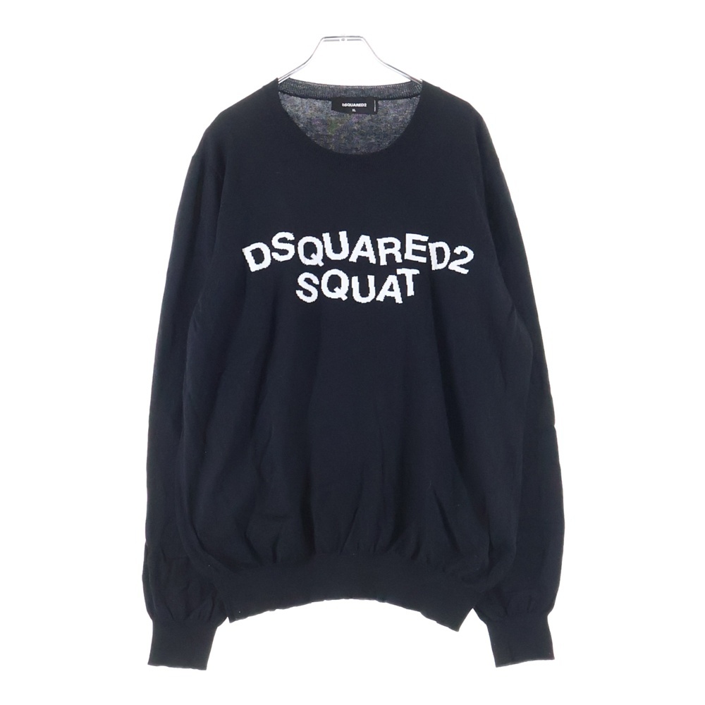 D2 CARTOON PULLOVER フロントロゴ クルーネック ウールニット セーター ブラック S74HA1239 Bランク