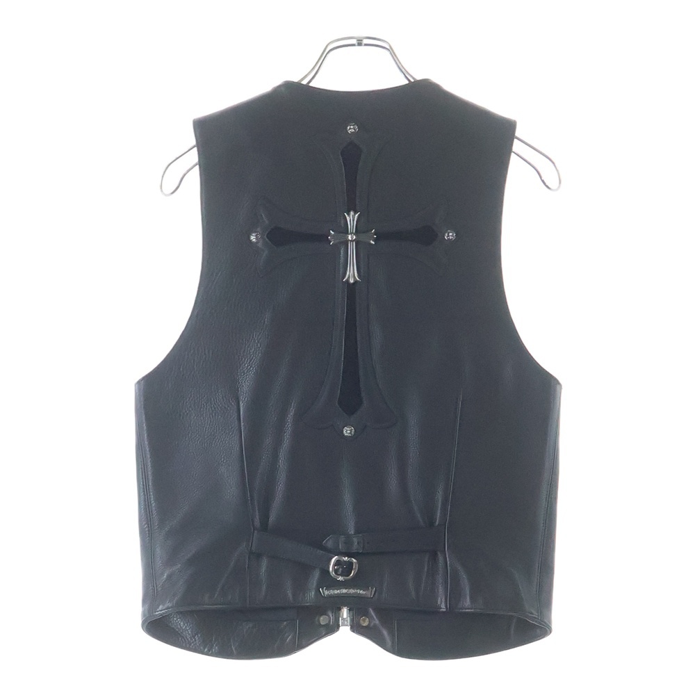 6BTN ZIP FRNT VEST バックラージクロス クロスボールボタンレザーベスト ブラック Bランク