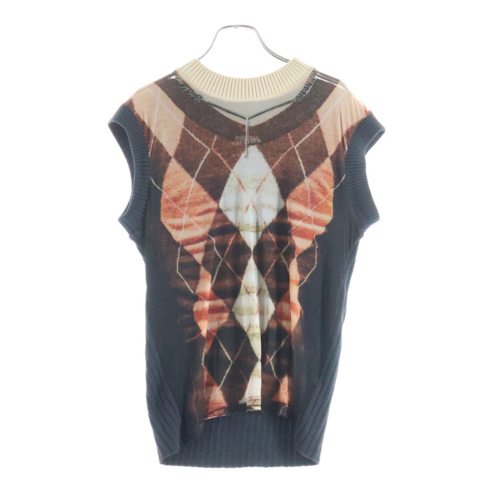 ×JEAN-PAUL GAULTIER EDITION TROMPE L'OEIL ARGYLE TANK TOP×ジャンポールゴルチエ エディション トロンプ ロイユ アーガイル タンクトップ Bランク