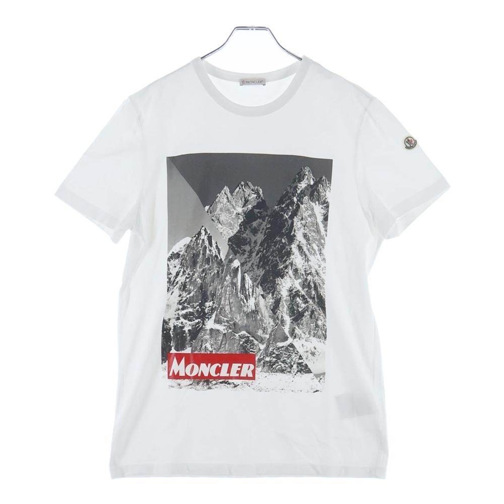 19AW ショルダーワッペン 雪山プリント クルーネック半袖Tシャツカットソー ホワイト E20918048350 8390T Aランク
