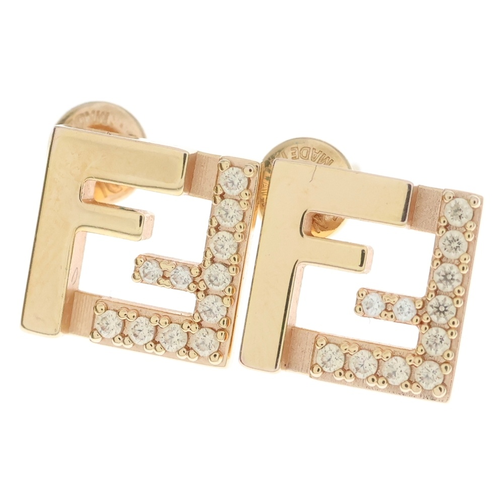 ロゴ ラインストーン ピアス ピンクゴールド GP Bランク