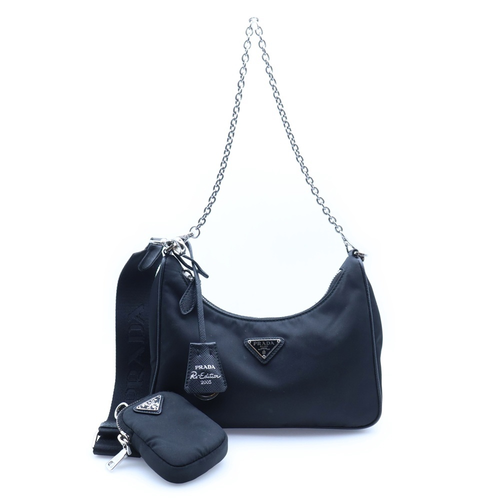 Re-Edition2005 サフィアーノ リナイロン ショルダーバッグ ブラック 1BH204 Aランク