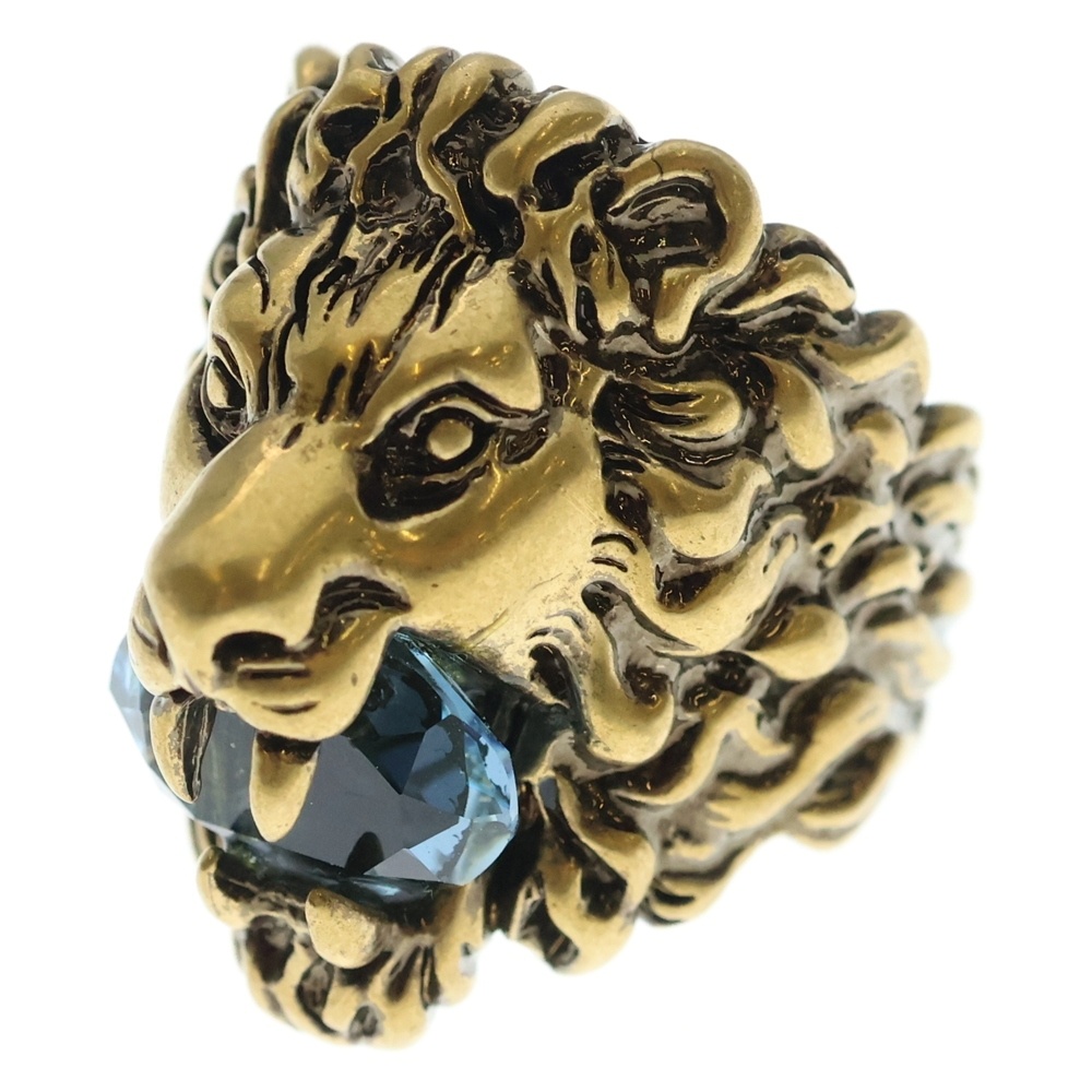 LION HEAD RING イタリア製 ライオンヘッド ストーン付き 指輪 ゴールド Bランク