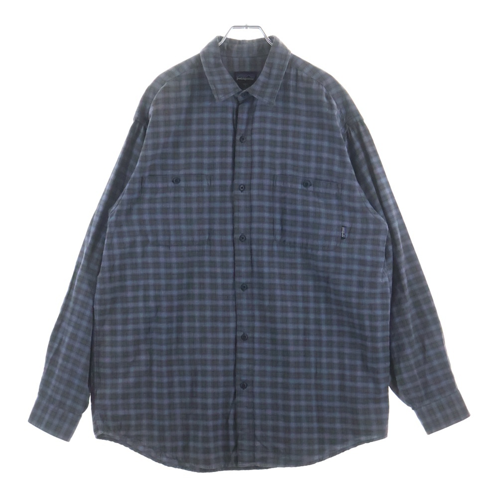 90S REGULAR COLLAR DOUBLE POCKET SHIRT L/S ダブルポケット チェック柄長袖フランネルシャツ ブルー Bランク