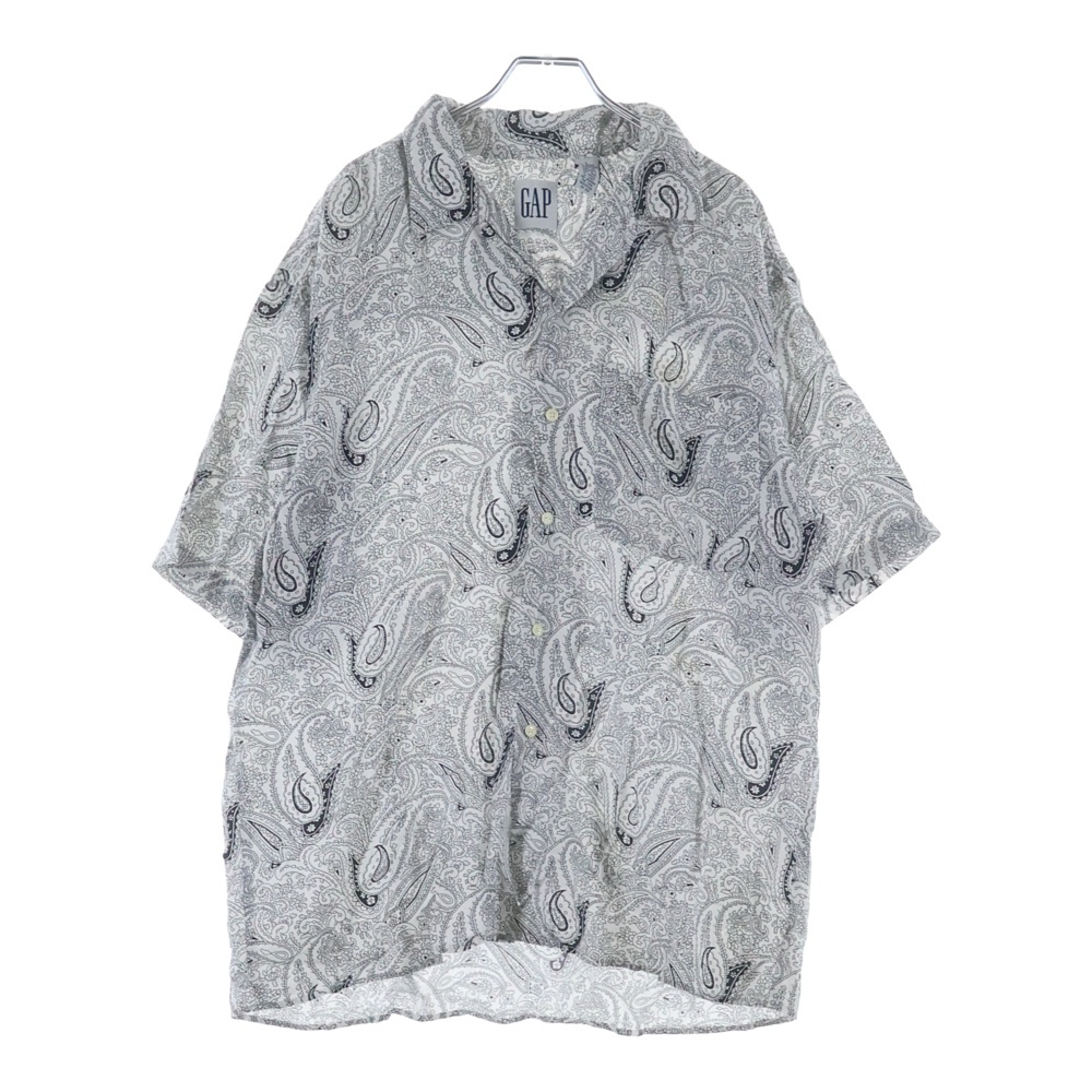 80-90S OLD RAYON PAISLEY S/S SHIRT オールド 総柄 レーヨン ペイズリー 半袖 シャツ ホワイト/ブラック Bランク