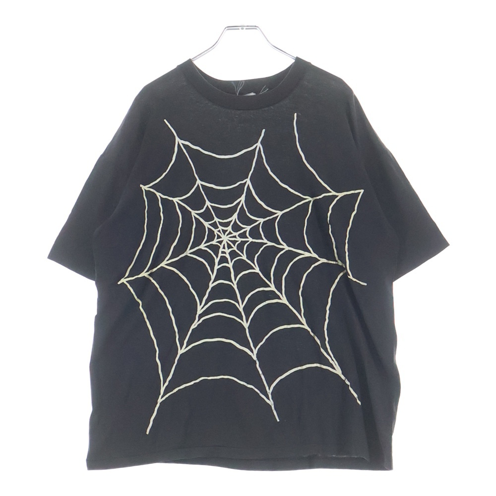80S SPIDER WEB スパイダーウェブ 蜘蛛の巣 半袖Tシャツ カットソー ブラック Bランク