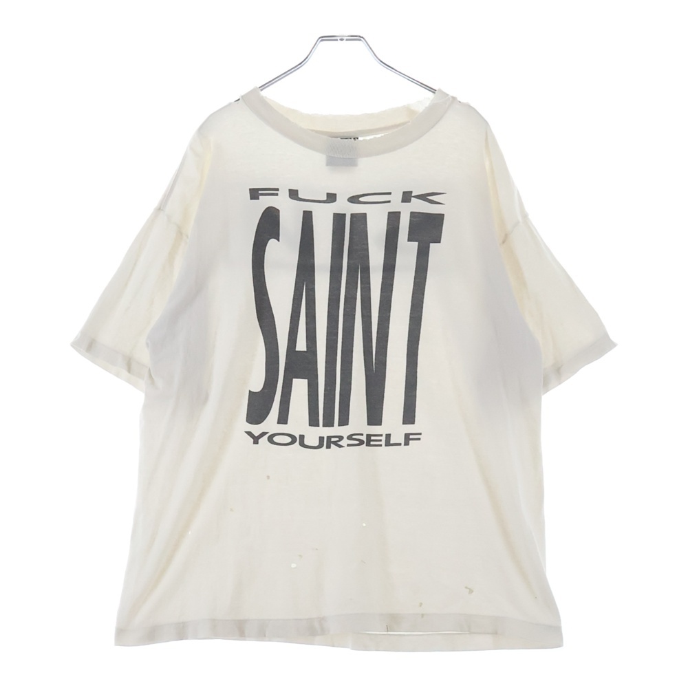 25SS SAINT YOURSELF SS TEE ヴィンテージ加工 プリント クルーネック 半袖Tシャツ カットソー ホワイト SM-HR8-0000-020 Bランク