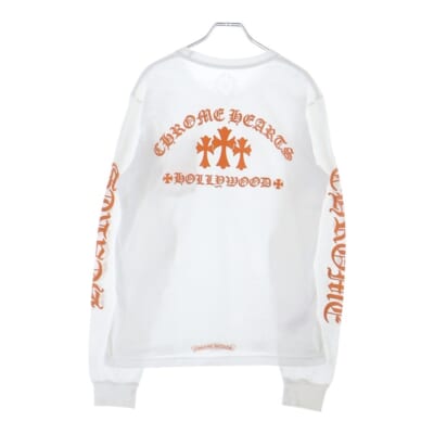 CH L/S TEE 1 セメタリークロスバックプリント長袖Tシャツ ホワイト/オレンジ Bランク