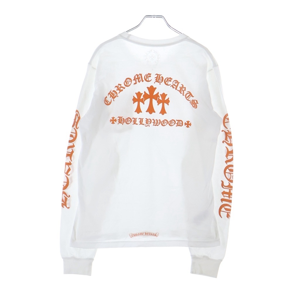 CH L/S TEE 1 セメタリークロスバックプリント長袖Tシャツ ホワイト/オレンジ Bランク