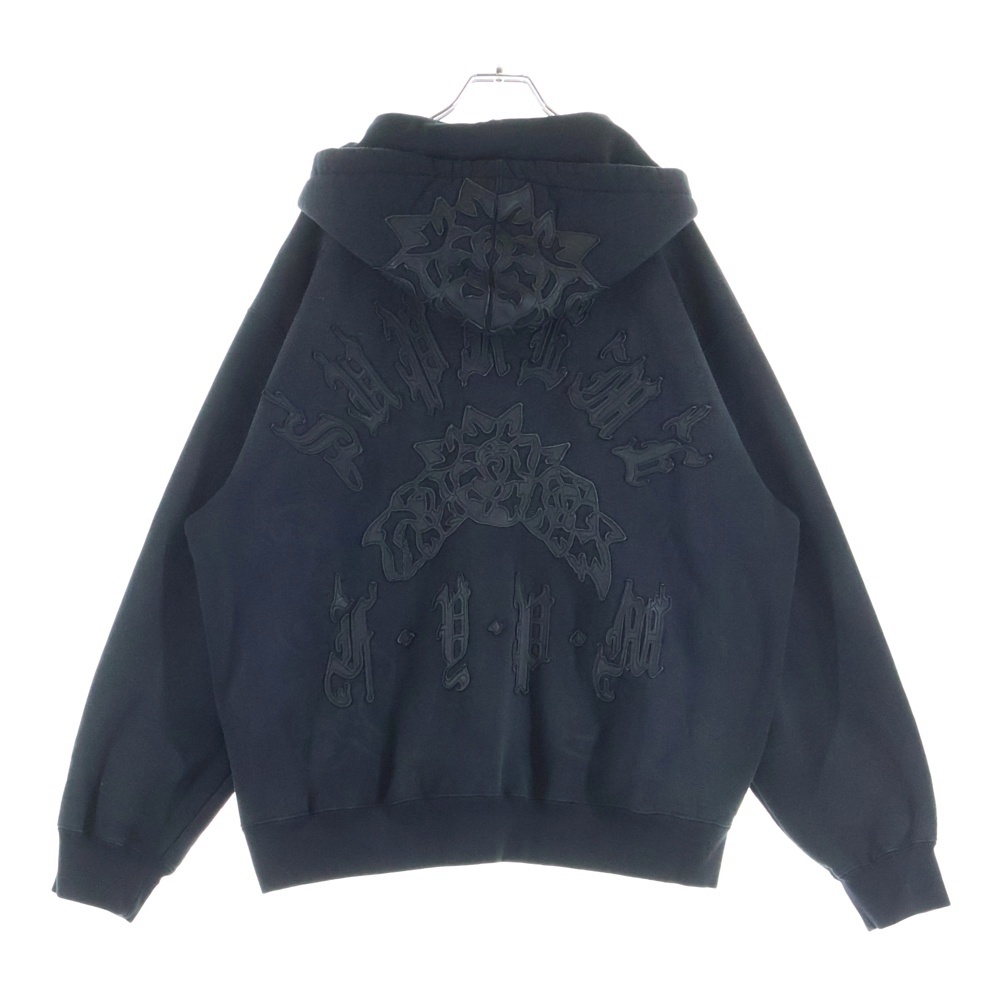25SS Leather Applique Zip Up Hooded Sweatshirt レザーアップリケ ジップアップフーディー パーカー ブラック Bランク